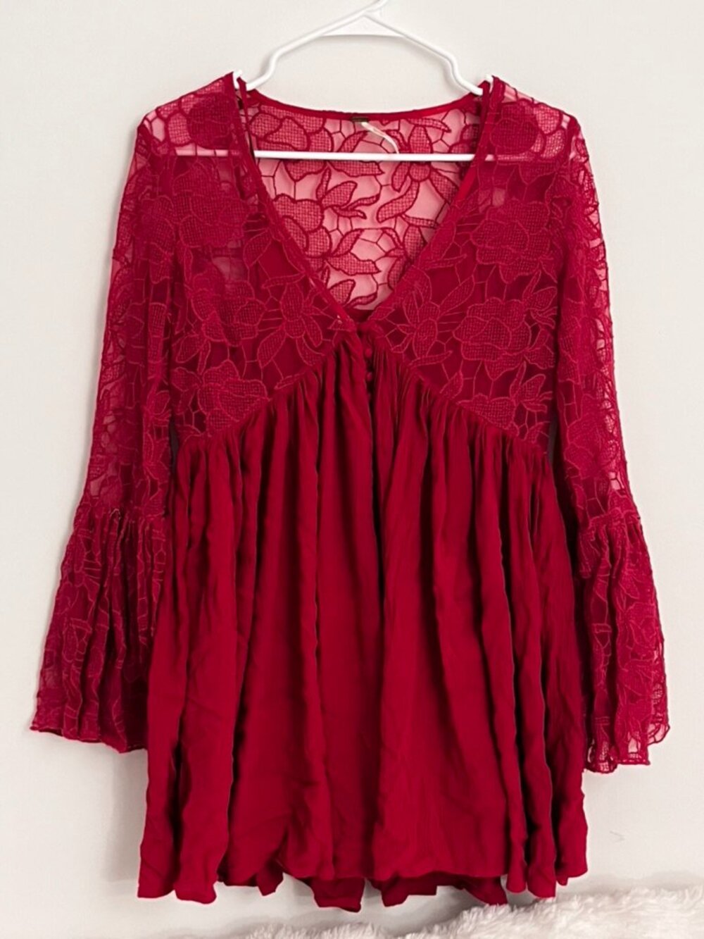 free people red boho bell sleeve dress S